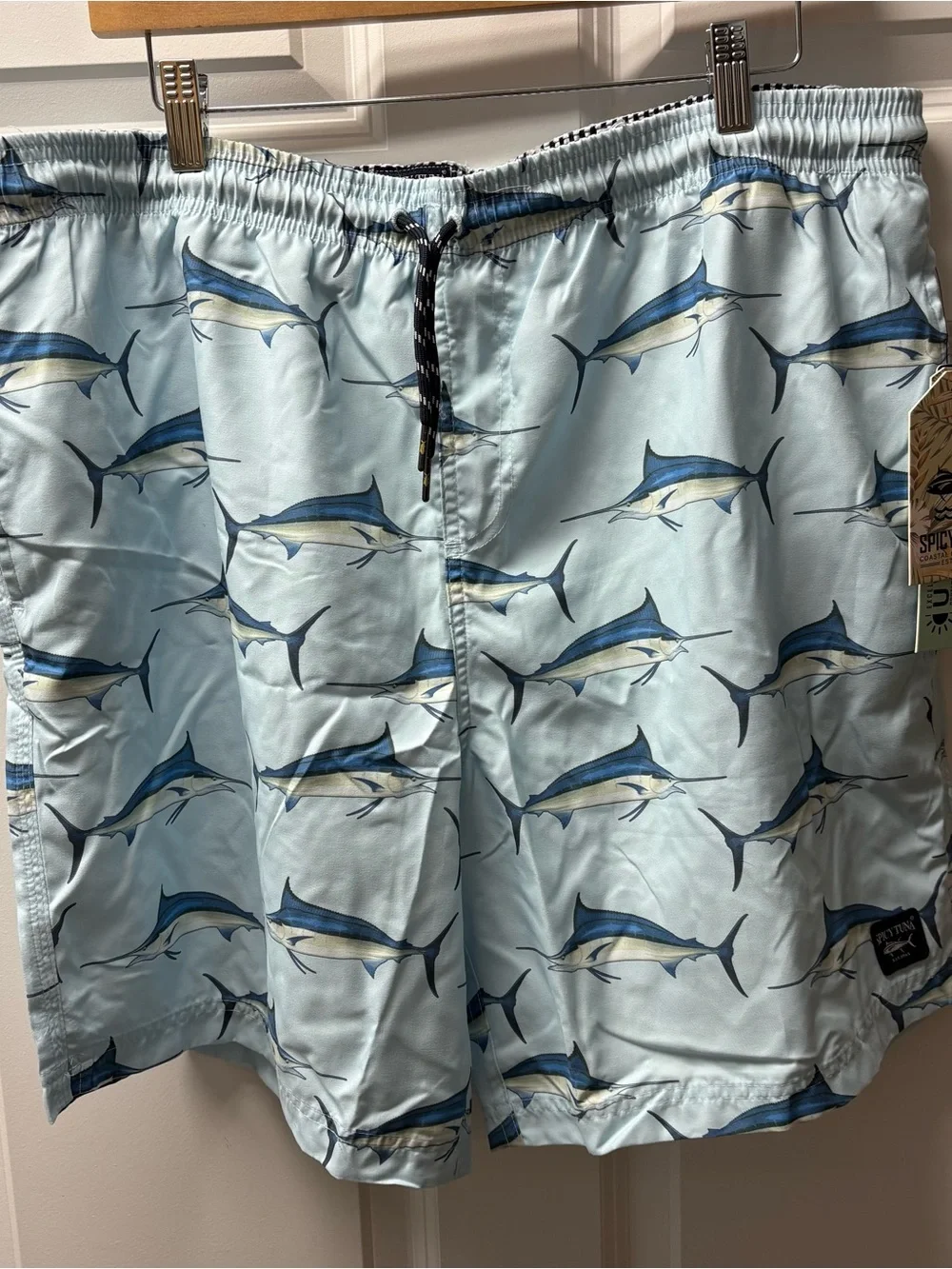 Men's Spicy Tuna Light Blue Marlin Print Swim Trunks